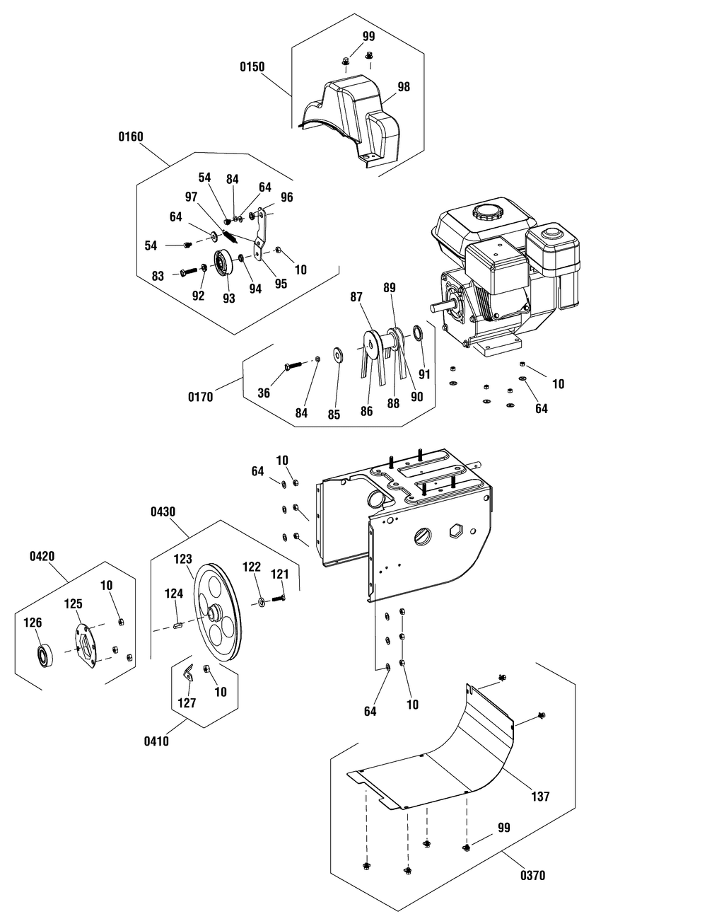 Engine And Frame Group (6965y_ch) Diagram and Parts List for 1696610-00-1024LD 2016 Briggs and Stratton Snow Blower